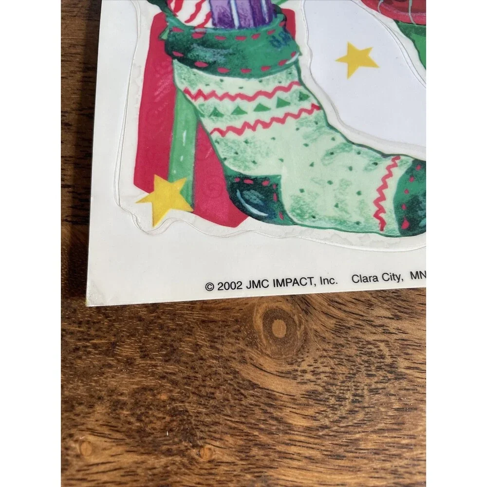 3 Christmas Vinyl Window Clings 2002 Santa Present Snowman Bunnies Bear Angel